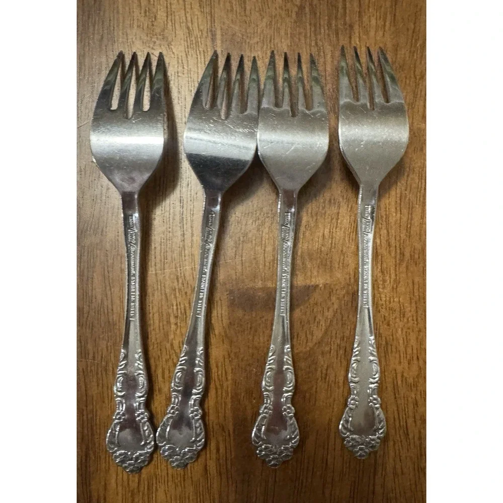 EKCO Eterna Set of 4 Dinner Forks Stainless Steel Floral, made in Japan
